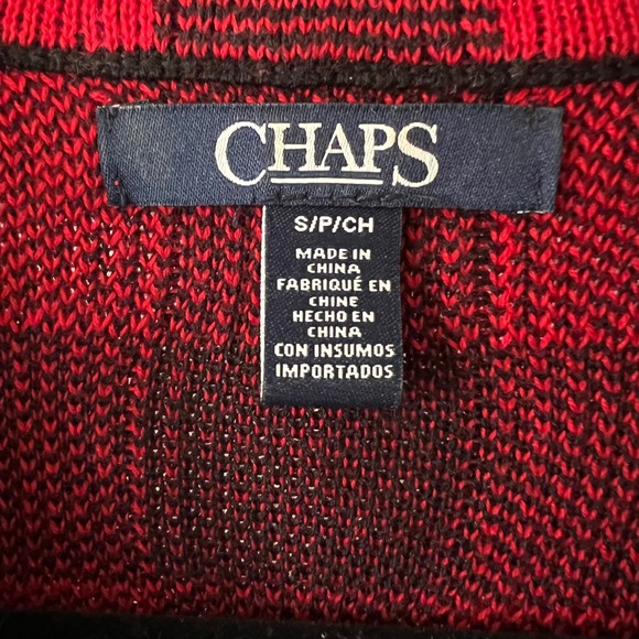Chaps Red Black Buffalo Plaid Zip Front Collared Sweater Jacket Women's Small - Picture 2 of 6